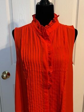 Ann Taylor sleeveless Ruffle-Front Pintuck Top - Red